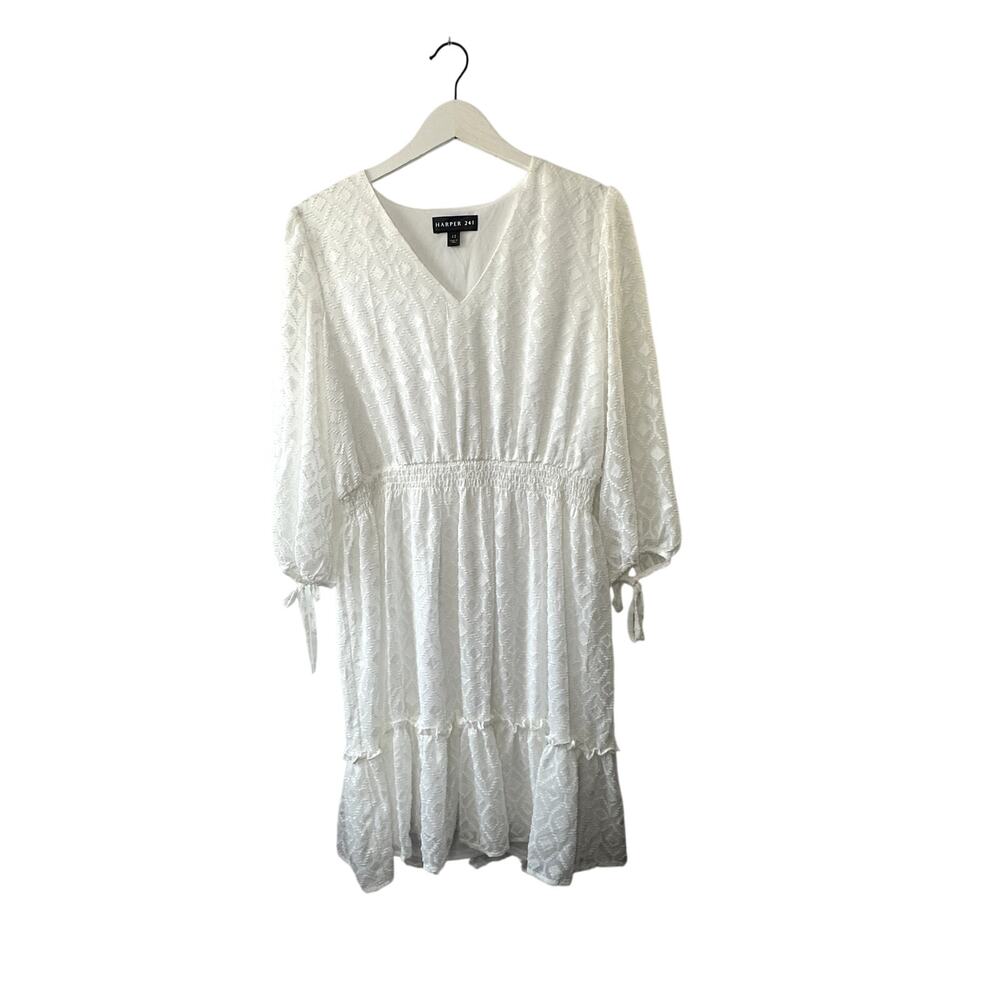 Harper 241 White V-Neck Puff Sleeve Embroidered Mini Dress Women's 12 NEW